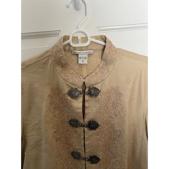 Peter Nygard Women's 12 Jacket Beige Embroidered Filigree Hook and Eye Floral - Picture 8 of 12